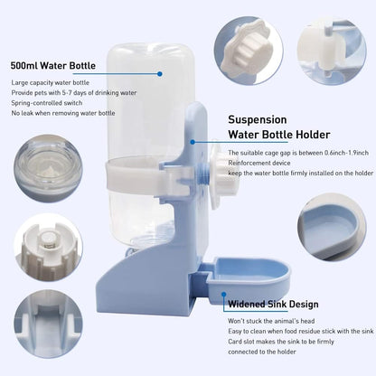 زجاجة مياه للأرانب، 500 مل ماء معلق للأرانب، موزع وعاء ماء غير قابل للتسرب، مناسب للأرانب والشنشيلة وخنازير غينيا والقنافذ والقوارض (أزرق (500 مل) 