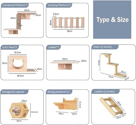 8 Pcs Cat Wall Shelf, Cat Wall Climbing Set