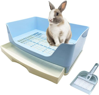 صندوق قمامة كبير للأرانب، مرحاض زاوية مع أدراج، مجموعة تنظيف للأرانب، خنازير غينيا البالغة، الجولدن، النمس والحيوانات الأليفة الصغيرة الأخرى (أزرق (41 * 30 * 16) 