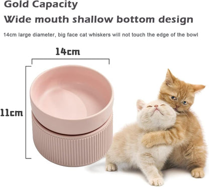 Ceramic Cat Bowl, Tall To Protect The Cervical Spine Anti-Spill Pet Bowls, Detachable Ceramic Water Bowl Food Bowl