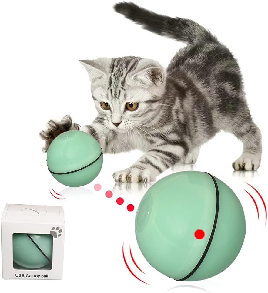 Smart Interactive Cat Toy Ball,Automatic Rolling Kitten Toys USB Rechargeable Motion Ball + Spinning Led Light,Electronic Cat Toys