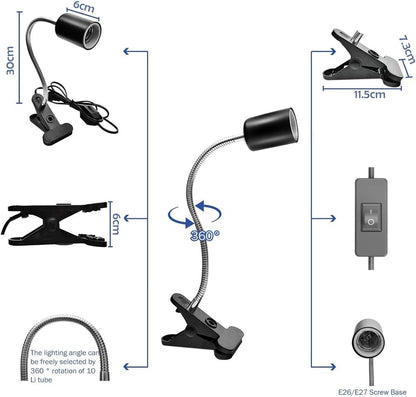 Reptile Heat Lamp, UVA/UVB Light Lamp 360° Adjustable Habitat Basking Heat Lamp, 50W Clamp-on Turtle Heat Bulb for Reptiles Turtles (Reptile Heat Lamp(No bulb)