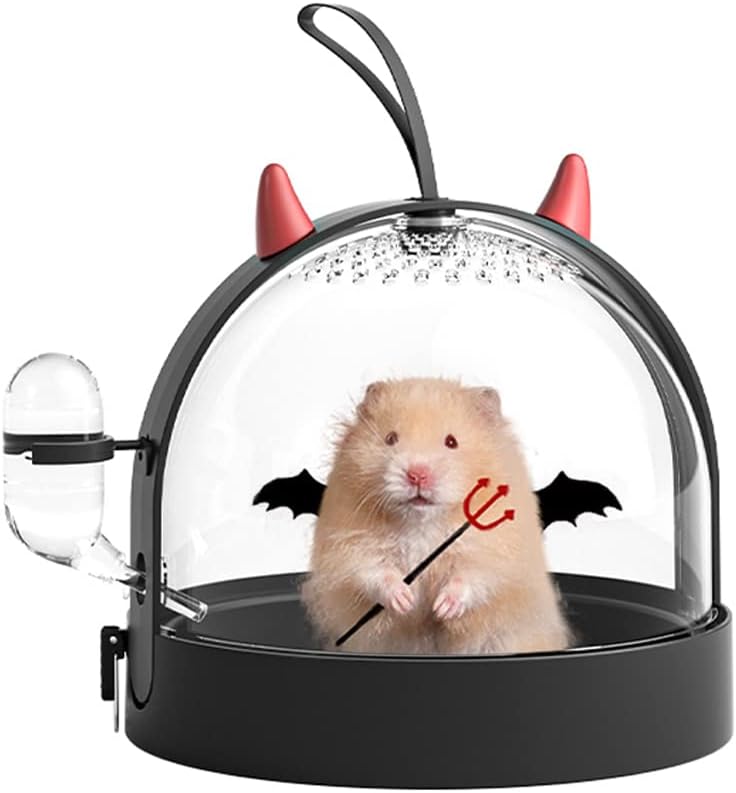حامل الهامستر، قفص سفر مريح للهامستر مع زجاجة مياه سعة 60 مل، قفص حمل للسفر في الهواء الطلق مناسب للهامستر القزم وخنزير غينيا وموطن الحيوانات الصغيرة 