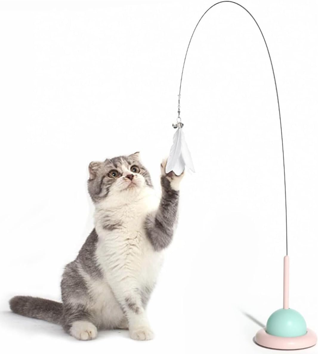 Cat Feather Toys,Cat Wand Toy with Powerful Suction Cup,Interactive Cat Toy Detachable Feather Replacements with Bell for Indoor Cats