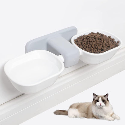 Double Elevated Cat Bowl Set,Ergonomic Cat Bowls for Food and Water, Adjustable Height Raised Cat Bowls,Cat Dishes for Small Pet,Reduces Neck Burden Anti Vomiting(white)