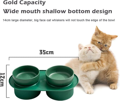 Ceramic Cat Bowl, Tall To Protect The Cervical Spine Anti-Spill Pet Bowls, Detachable Ceramic Water Bowl Food Bowl