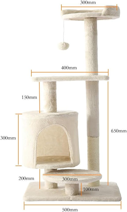 Cat Tree, Cat Tower with sisal covered catch posts and plush catch balls, suitable for small and medium-sized cats, Beige, 50 * 40 * 110（No hammock）