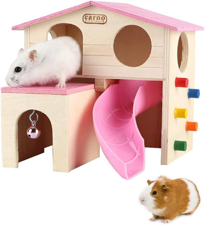 Hamster Hideout with Funny Climbing Ladder,Pet Small Animal House,Deluxe Two Layers Wooden Hut Play Toys,Hamster Accessories for Cage,Hamster Hut