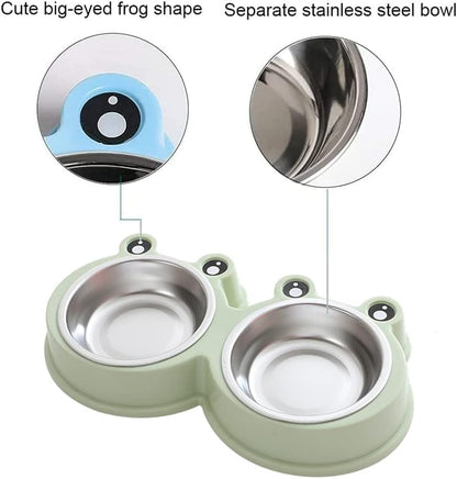 Cat Food and Water Bowl Set,Dog Food Bowl,Non Slip Cat Bowl,Big Eyed Frog Cartoon Design,Suitable for Small Medium Dog and Cat