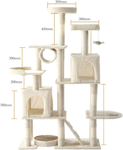 LARGE Cat Tree, Cat Tower With Sisal Covered Catch Posts and Plush Catch Balls, Suitable for Small and Medium-sized Cats(beige, 90 * 40 * 165)