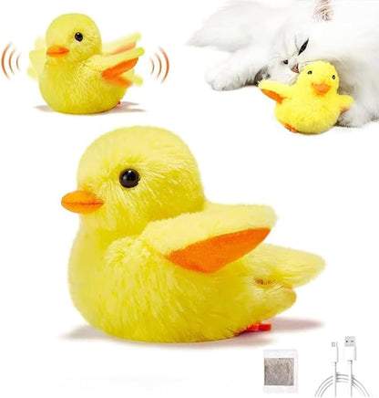 Interactive Cat Toys, Wing Flapping Duck Cat Toys, Rechargeable Bird Flapping Toys，Kittens Teasing String and Simulated Sound for Indoor Cats Fun Exercise (Duck)