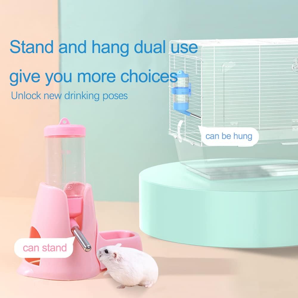 زجاجة مياه معلقة 3 في 1 للهامستر، زجاجة شرب أوتوماتيكية للحيوانات الأليفة الصغيرة مع حاوية طعام، كرة معلقة لمنع تسرب المياه، للهامستر والفئران وخنازير غينيا والأرانب 