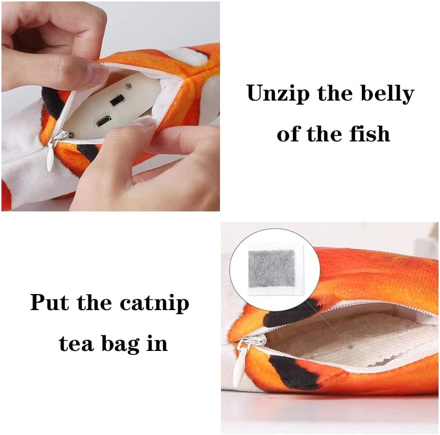 Electric Moving Fish Cat Toy, Floppy Fish Cat Toy,Interactive Cat Toys,Cat Toys for Indoor Cats,Realistic Plush Simulation Electric Wagging Fish,Catnip Kicker Toys