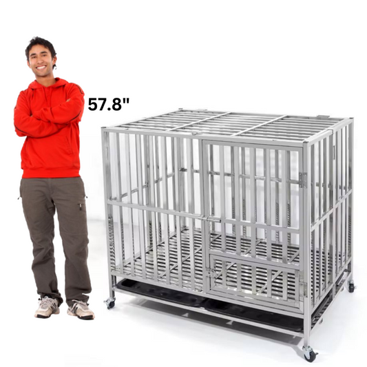 57.8" Big Dog Stainless Steel Dog Cage, Size 147x95x116cm for Large Dogs, Big Dogs Cage