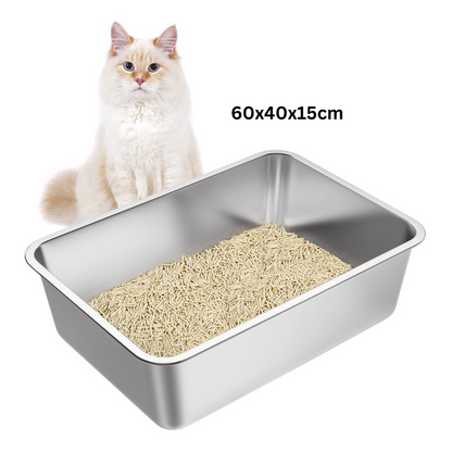 XXL Cat Litter Box Stainless Steel 60X40X15cm