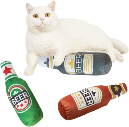 3 Pcs Pet Squeak Toys,Funny Plush Squeaky Toys for Dogs and Cats,Beer Bottle Plush Dog & Cat Squeak Toy,Cat Catnip Toys,Presents for Pets Pets971.com