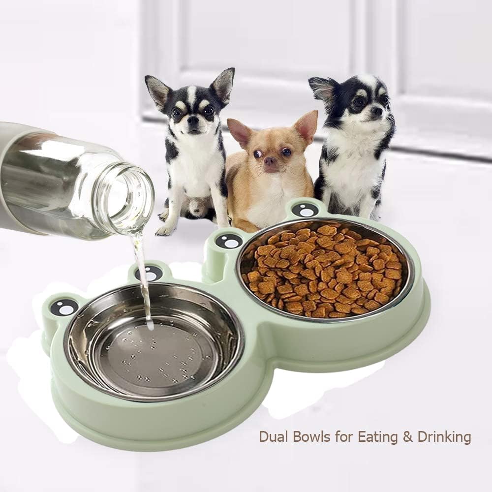 Cat Food and Water Bowl Set,Dog Food Bowl,Non Slip Cat Bowl,Big Eyed Frog Cartoon Design,Suitable for Small Medium Dog and Cat