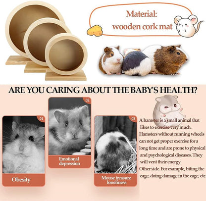 عجلة تمارين الهامستر، عجلة تمارين خشبية صامتة للحيوانات الأليفة الصغيرة، عجلة الجربوع، عجلة دوارة للجري، لعبة لعب للفئران والجربوع والشنشيلة والقنافذ وخنازير غينيا 