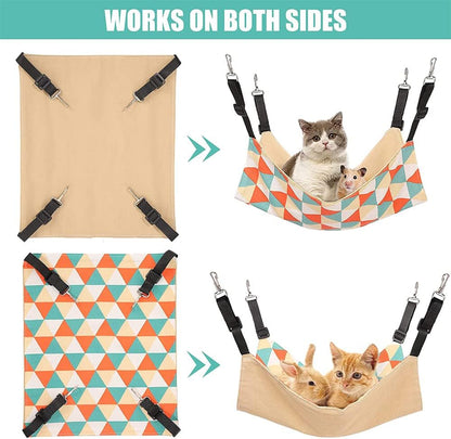 Cat Cage Hammock, Double Sided Hanging Adjustable Cat Hammock, Breathable Canvas Pet Indoor Cage Hammock for Kittens Puppy Small Pets