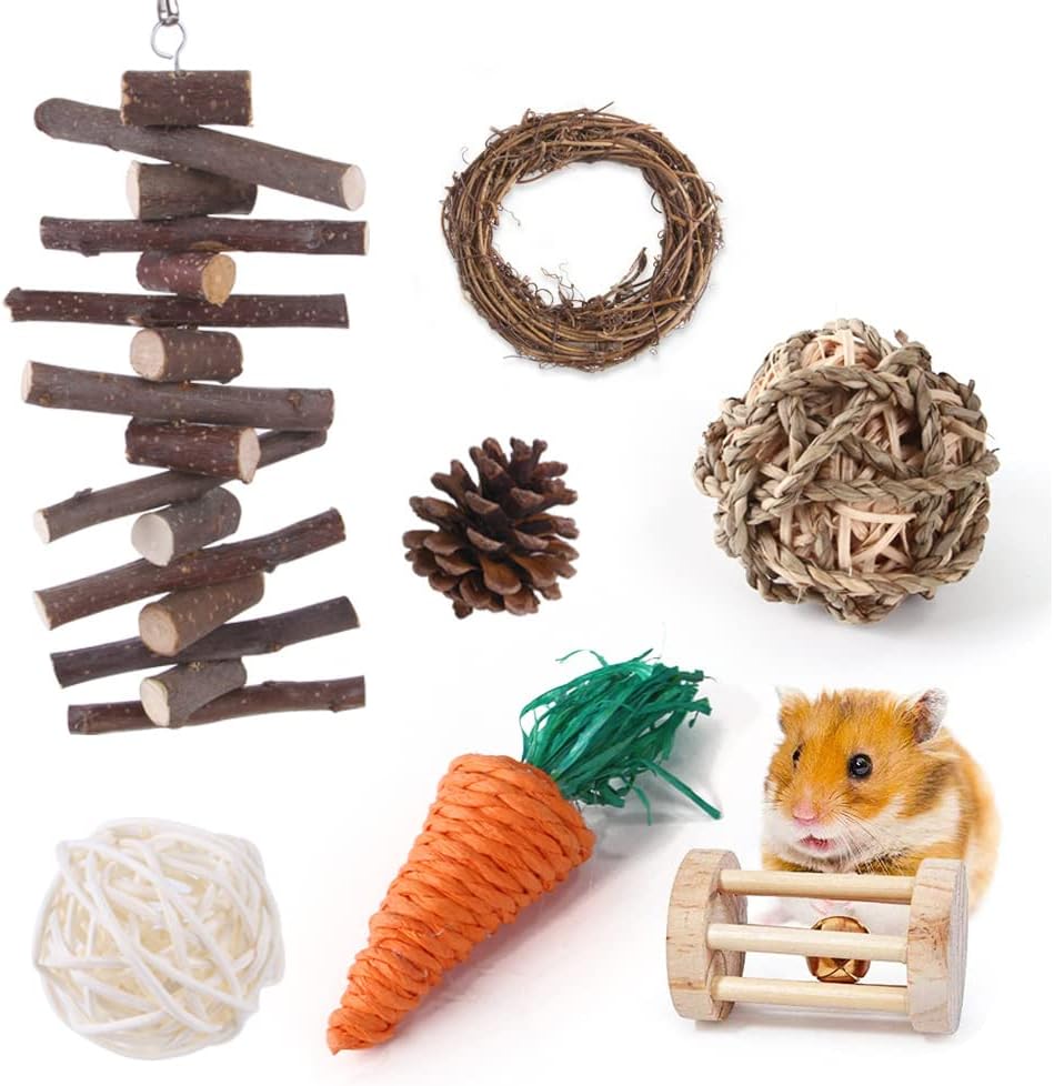 Hamster Chew Toys Set,Hamster Fun Tunnel,Small Animal Combo Apple Wood Activity Toys,Hamster Accessories,Toys for Guinea Pigs,Rabbits,Chinchilla,Ferrets,Rats