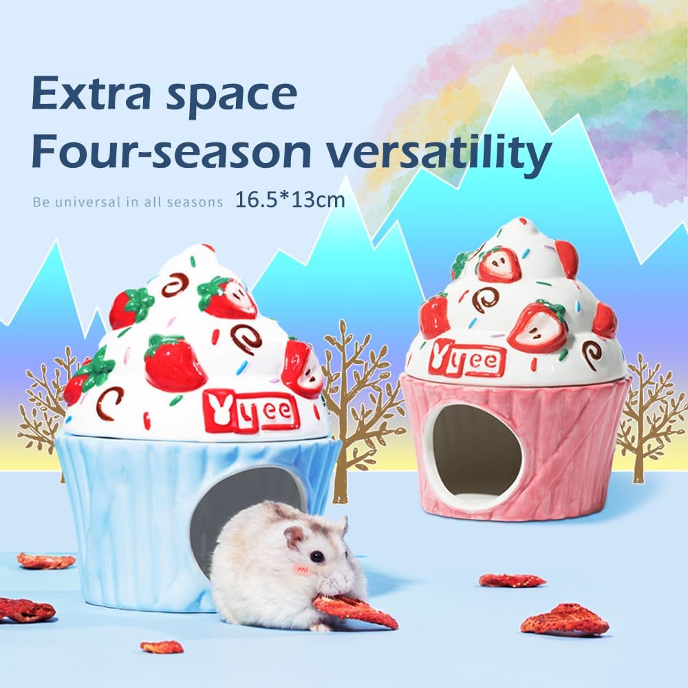 مخبأ سيراميك كبير جدًا للهامستر، موئل هامستر بارد في الصيف، سرير بارد، ملحقات هامستر، كهف منزل مضاد للعض للفئران 