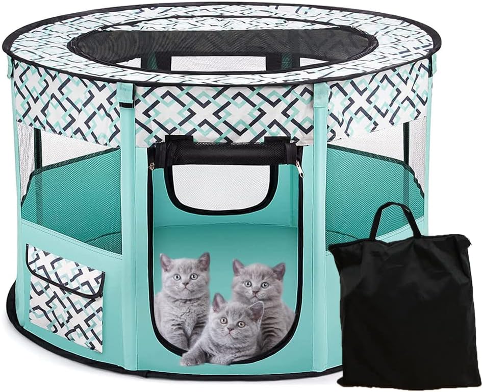 Large Portable Pet Playpen, Foldable Dog Playpen Pet Tent, Cat Delivery Room,Indoor and Outdoor Travel Playpen for Dogs, Cats and Rabbits with Free Carrying Case