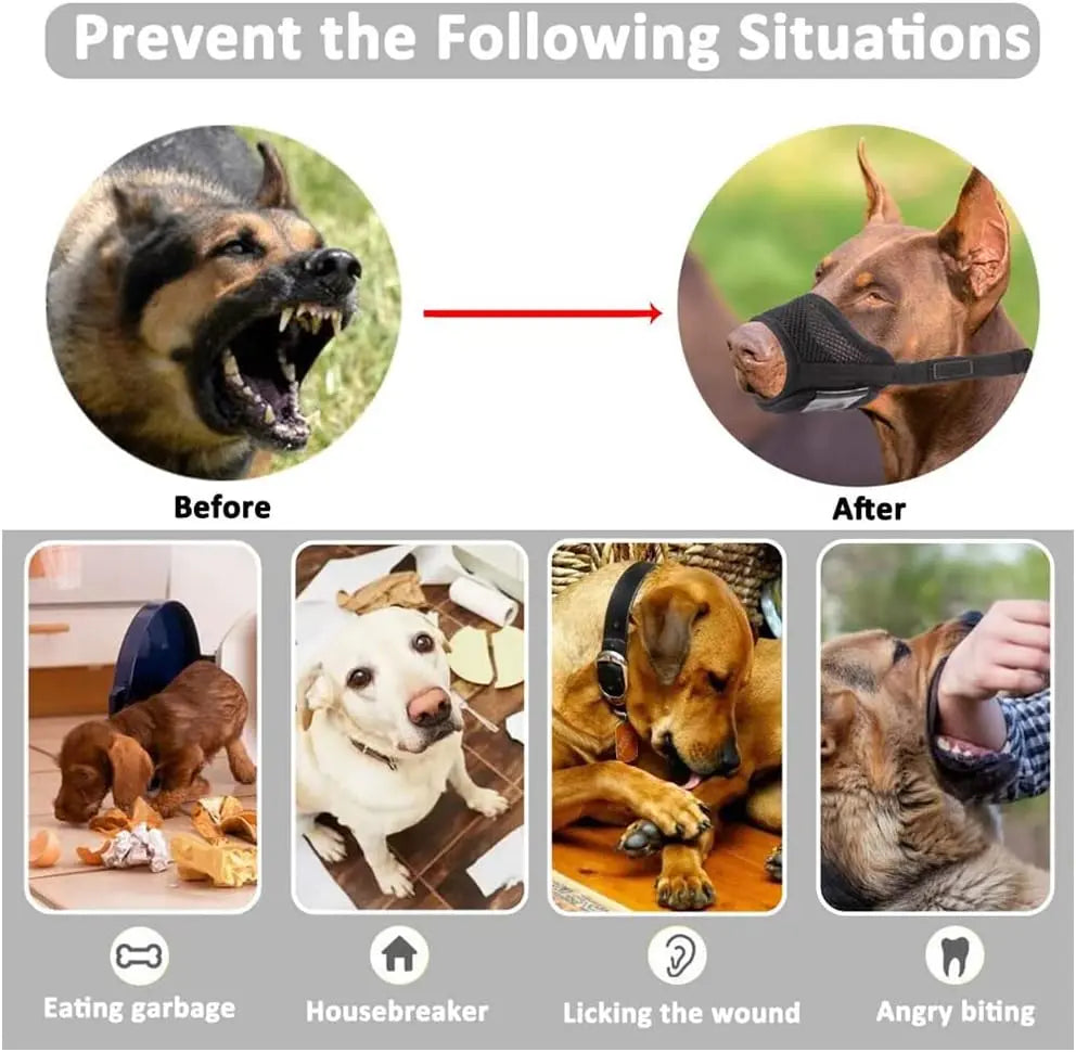 Dog Muzzle,Comfortable Breathable Mesh Soft Fabric, Adjustable Loop Pet Muzzle, Anti Biting Barking Chewing forSmall, Medium and Large dogs Pets971.com