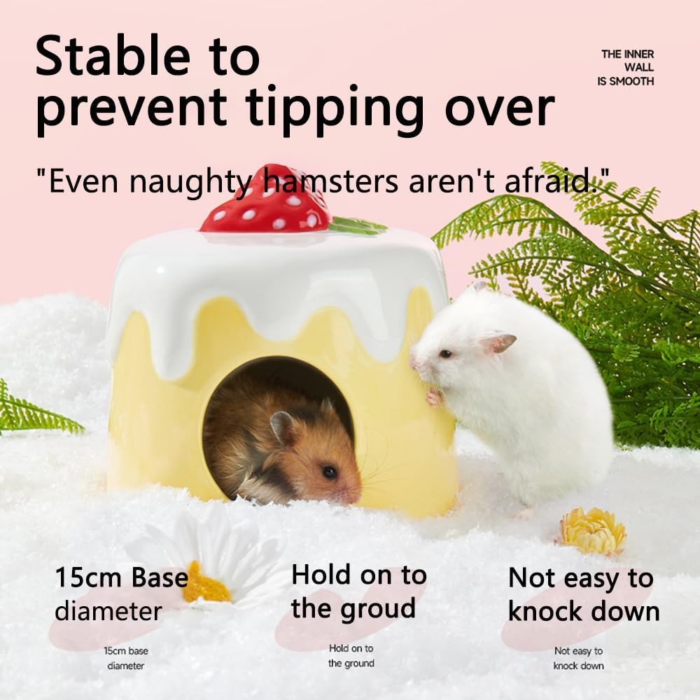 مخبأ سيراميك كبير جدًا للهامستر، موئل هامستر بارد في الصيف، سرير بارد، ملحقات هامستر، كهف منزل مضاد للعض للفئران 