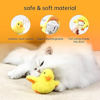 Interactive Cat Toys, Wing Flapping Duck Cat Toys, Rechargeable Bird Flapping Toys，Kittens Teasing String and Simulated Sound for Indoor Cats Fun Exercise (Duck)