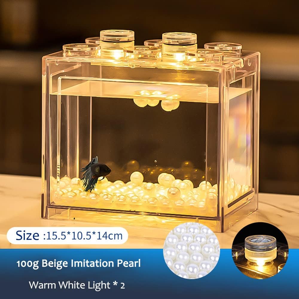 Mini Betta Fish Tank,Small Transparent Fish Bowl Aquarium Stackable Tank,Ant Feeding Case Mini Reptile Row Box