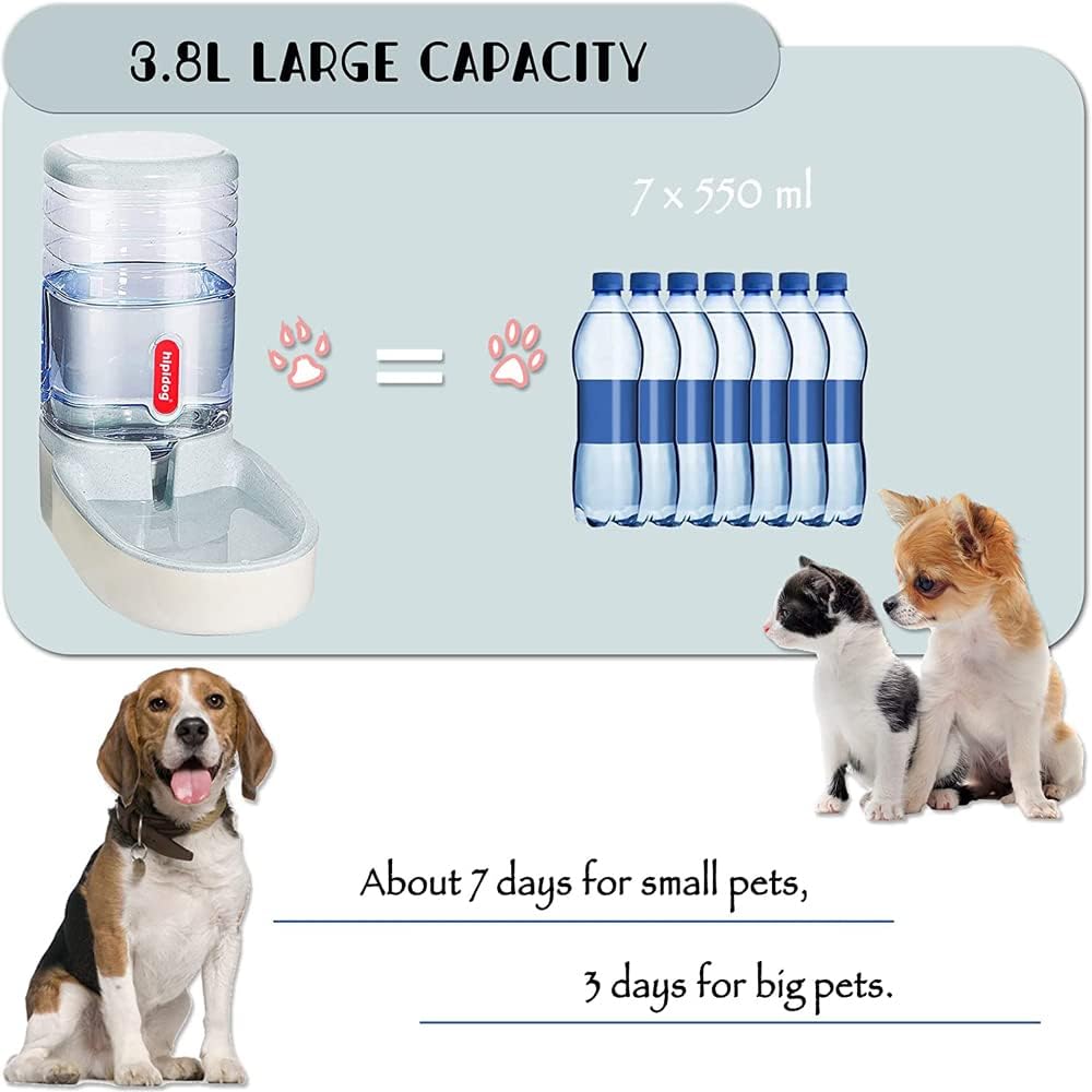 Automatic Dog Cat Feeder and Water Dispenser, 3.8L Large Capacity Dog Water Dispenser Dog Food Dispenser Set for Small, Medium and Large Pets