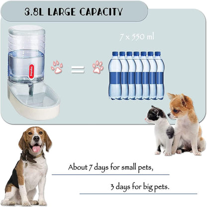 Automatic Dog Cat Feeder and Water Dispenser, 3.8L Large Capacity Dog Water Dispenser Dog Food Dispenser Set for Small, Medium and Large Pets