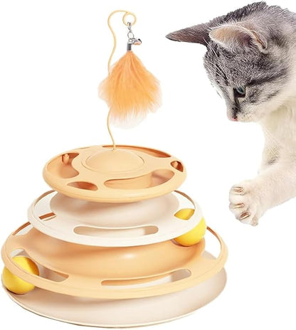 Cat Toy Roller 4-Level Turntable,Interactive Motion Cat Toy,Circle Track with Moving Balls,Cat Toys Tower for Indoor Cats,Suitable for Multiple Cats ,(orange)