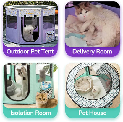 Large Portable Pet Playpen, Foldable Dog Playpen Pet Tent, Cat Delivery Room,Indoor and Outdoor Travel Playpen for Dogs, Cats and Rabbits with Free Carrying Case