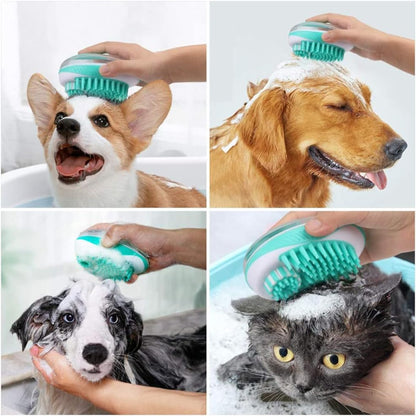 3 in 1 Dog Bath Brush, Soft Silicone Lanyard Massage Brush, Shampoo Dispenser Dog Grooming Bath Brush, Soothing Massage for Cats and Dogs, Cleaner for Removing Loose Fur