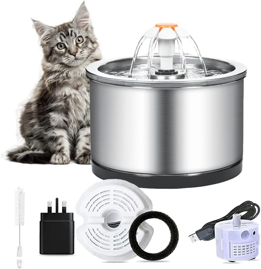 Steel Pet Water Fountain 2.5L, Suitable for Cats and Dogs and other pets