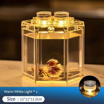 Mini Betta Fish Tank,Small Transparent Fish Bowl Aquarium Stackable Tank,Ant Feeding Case Mini Reptile Row Box