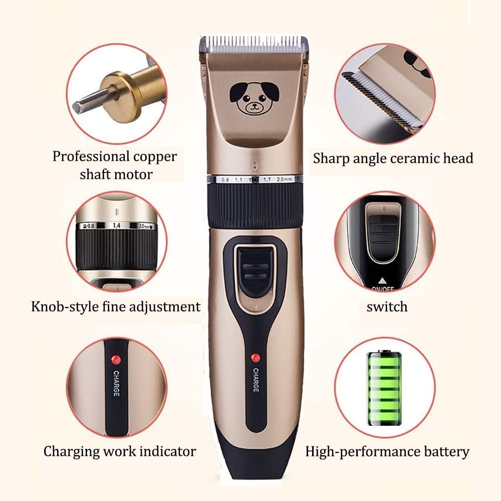 13 Pcs Dog Shaver Clippers, Low Noise Electric Cordless Dog Grooming Supplies,Rechargeable Pet Grooming Kit with Scissors, Combs, Files, Nail Clippers and Spare cutter head for Dogs and Cats