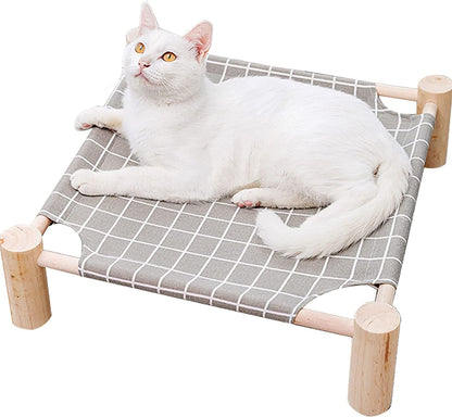 Cat Hammock Bed,Wooden Cat Hammock Elevated Bed,Solid Wooden Removable Washable,Suitable for Cats and Small Dogs