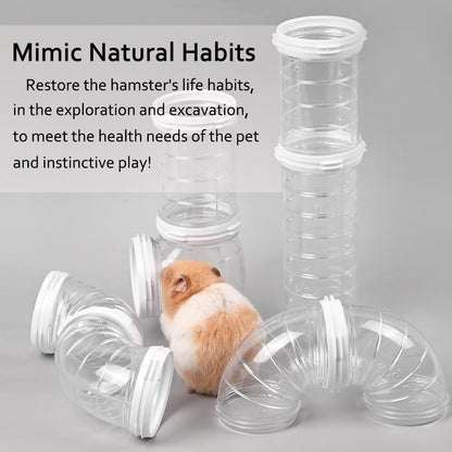 مجموعة من 8 قطع من أنابيب الهامستر، أنبوب منحني شفاف، نفق قفص للحيوانات الأليفة، ملحقات قفص الهامستر، ألعاب الهامستر، اتصال DIY، نفق مغامرة، مساحة توسيع 