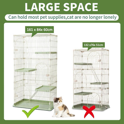 4-Tier Large Cat Cage with 3 Doors, 1 Ladder & 3 Platforms (84 * 60 * 161cm) Green