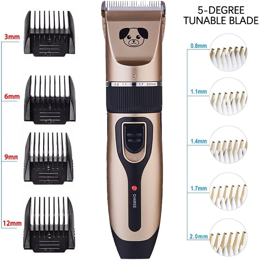 13 Pcs Dog Shaver Clippers, Low Noise Electric Cordless Dog Grooming Supplies,Rechargeable Pet Grooming Kit with Scissors, Combs, Files, Nail Clippers and Spare cutter head for Dogs and Cats