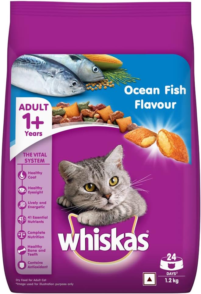 Whiskas Adult (+1 year) Dry Cat Food, Ocean Fish Flavour, 1.2kg Pack