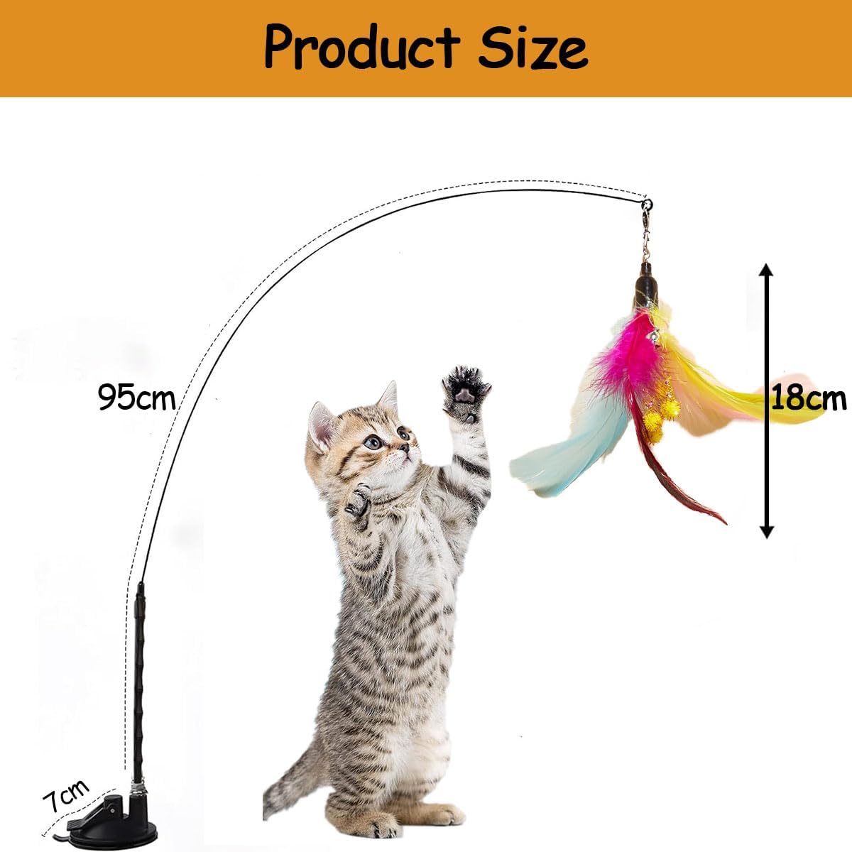 Cat Feather Toys,Cat Wand Toy with Powerful Suction Cup,Interactive Cat Toy Detachable Feather Replacements with Bell for Indoor Cats