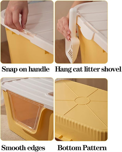 BIG CAT Litter Box，78.5 * 54.5 * 40.9cm Open Splash Proof High Side Litter Box, Better for Multi-Cat Households, Pet Safe Coating, Easier to Clean and More Sanitary (Yellow)