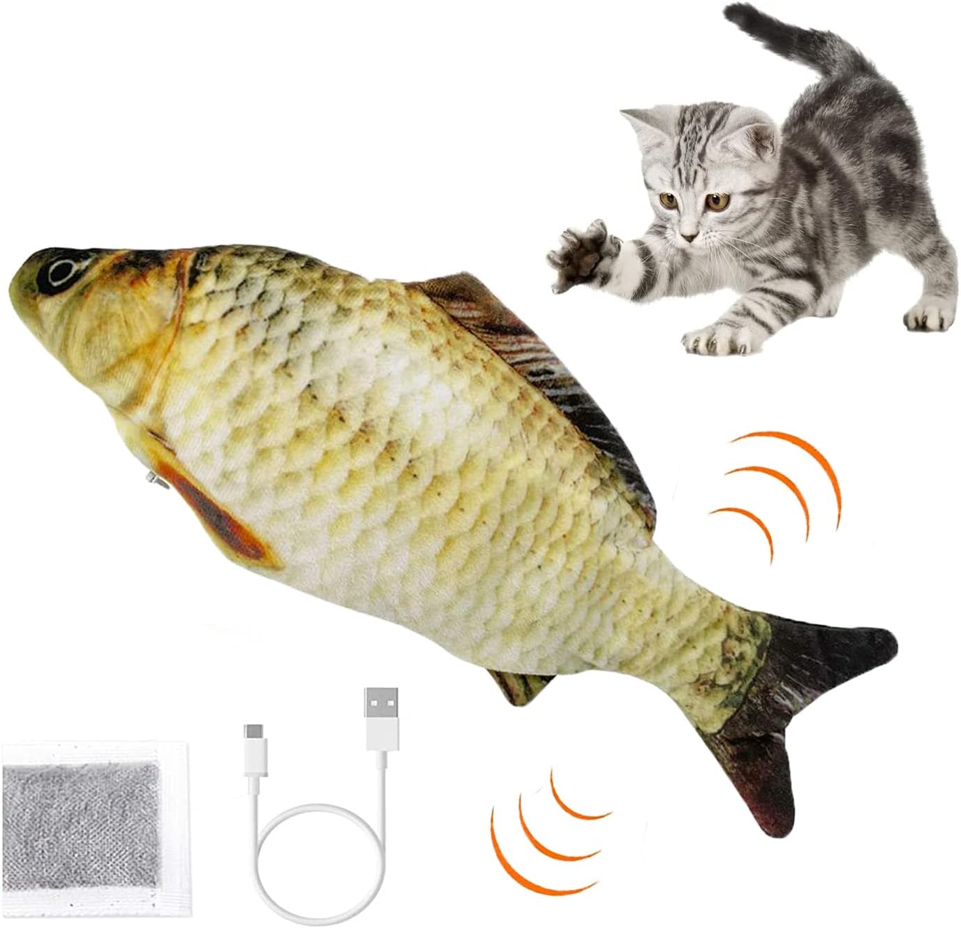 Electric Moving Fish Cat Toy, Floppy Fish Cat Toy,Interactive Cat Toys,Cat Toys for Indoor Cats,Realistic Plush Simulation Electric Wagging Fish,Catnip Kicker Toys