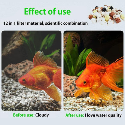 12 IN 1 Aquarium Filter Media,420g Fish Tank Medium Aquarium Accessories Clear Water with Filter Net Bag,Filter Material Mixing Aquarium Bio Balls Filter Media for Fish Tank and Turtle Tank