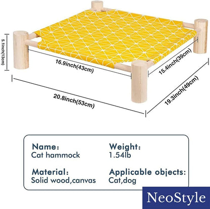 Cat Hammock Bed,Wooden Cat Hammock Elevated Bed,Solid Wooden Removable Washable,Suitable for Cats and Small Dogs