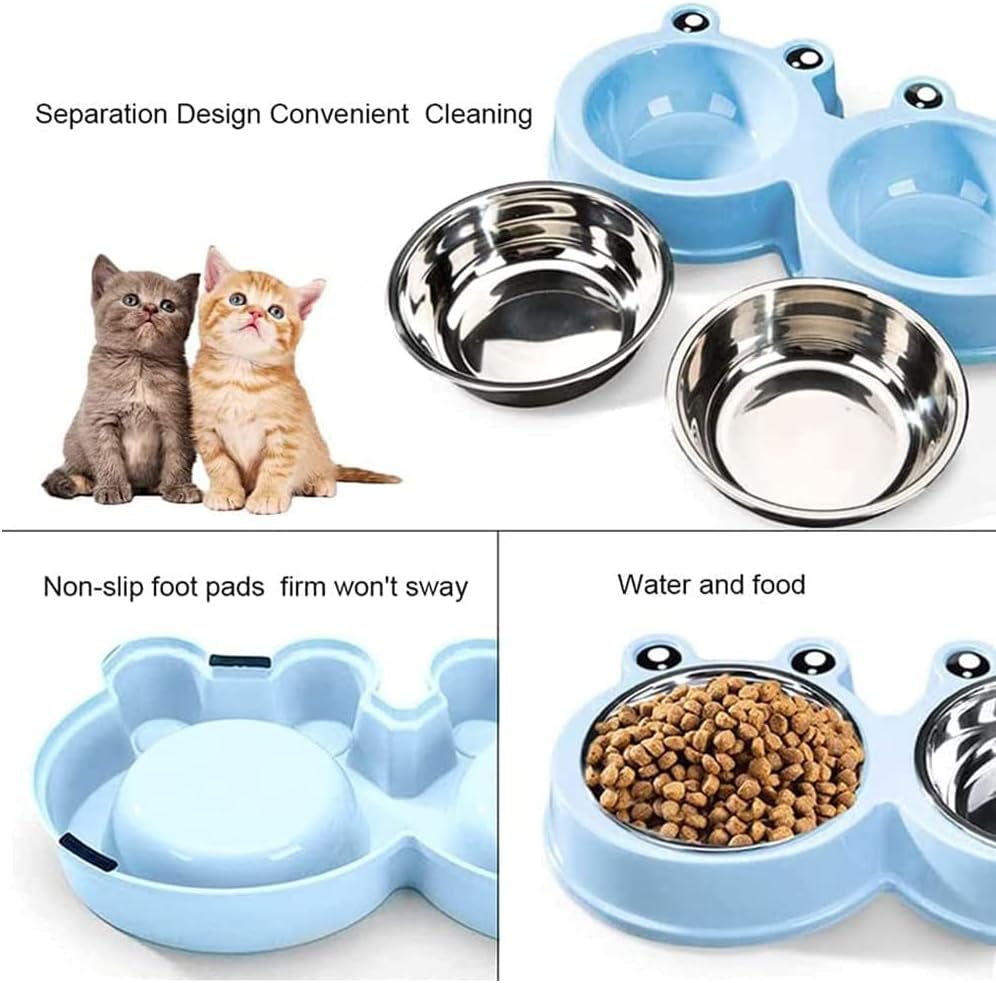 Cat Food and Water Bowl Set,Dog Food Bowl,Non Slip Cat Bowl,Big Eyed Frog Cartoon Design,Suitable for Small Medium Dog and Cat