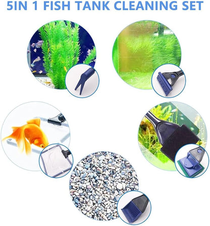 Aquarium Fish Tank Cleaning Kit,5 in 1 Aquarium Cleaning Kit,Manual Siphon Pump Drainage Cleaning Kit,Sand Cleaning Algae Scraper